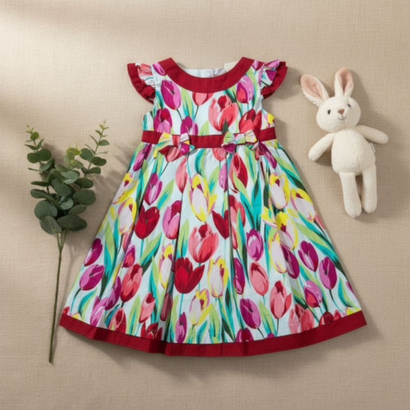 New Laura Ashley Toddler Girl Tulip Print Dress – Size 2T - Picture 1 of 4